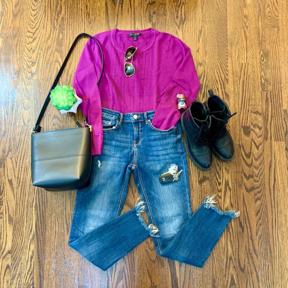 Blue Jeans with Distressed Bottom